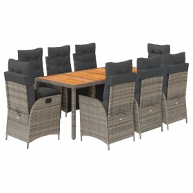 vidaXL 9-tlg. Garten-Essgruppe mit Kissen Grau Poly Rattan