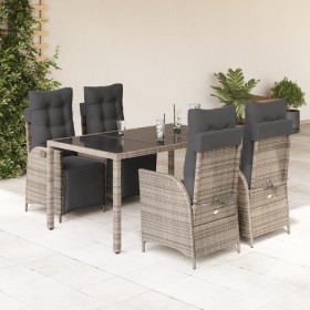 vidaXL 5-tlg. Garten-Essgruppe mit Kissen Grau Poly Rattan