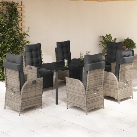 vidaXL 7-tlg. Garten-Essgruppe mit Kissen Grau Poly Rattan