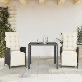 vidaXL 3-tlg. Garten-Essgruppe mit Kissen Schwarz Poly Rattan