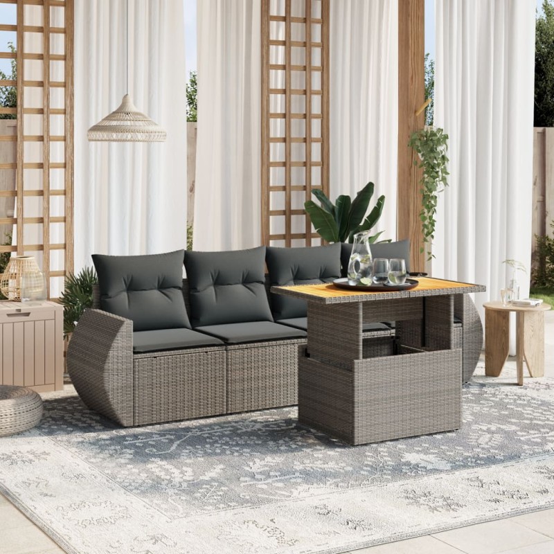 vidaXL 5-tlg. Garten-Sofagarnitur mit Kissen Grau Poly Rattan vidaXL 5-tlg. Garten-Sofagarnitur mit Kissen Grau Poly Rattan