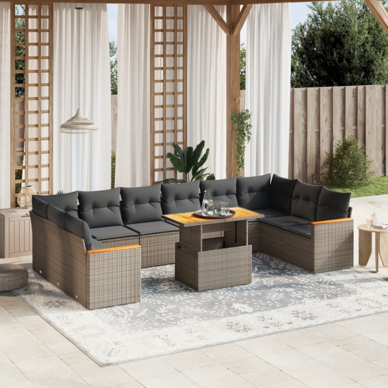 vidaXL 11-tlg. Garten-Sofagarnitur mit Kissen Grau Poly Rattan vidaXL 11-tlg. Garten-Sofagarnitur mit Kissen Grau Poly Rattan