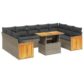 vidaXL 10-tlg. Garten-Sofagarnitur mit Kissen Grau Poly Rattan