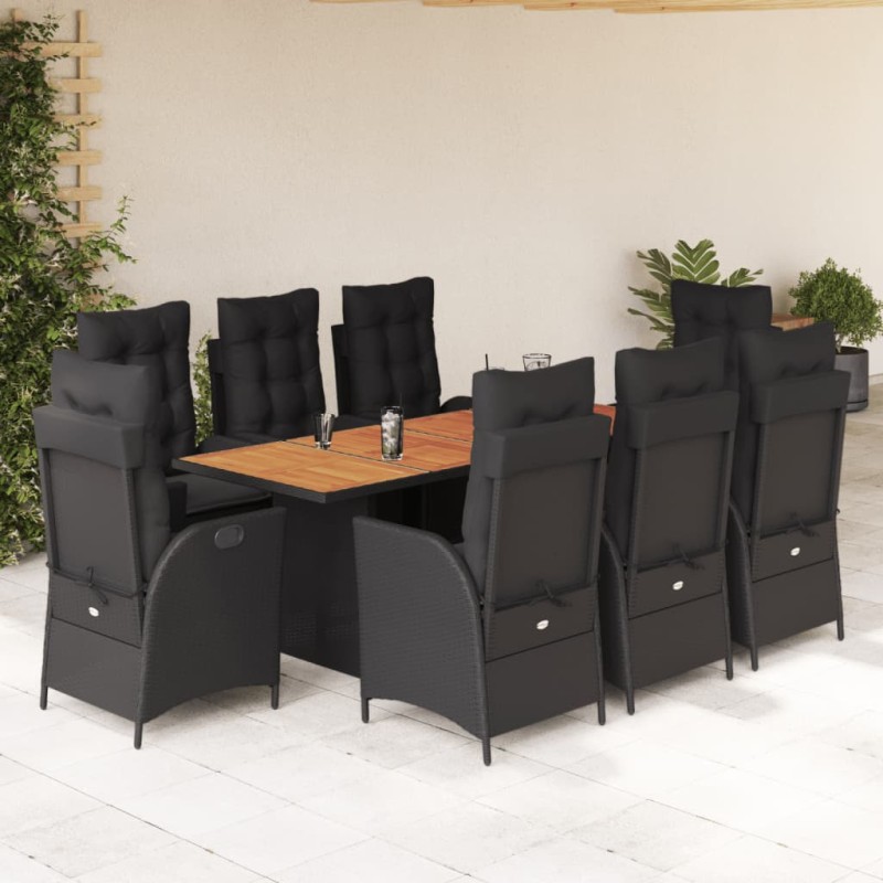 vidaXL 9-tlg. Garten-Essgruppe mit Kissen Schwarz Poly Rattan vidaXL 9-tlg. Garten-Essgruppe mit Kissen Schwarz Poly Rattan