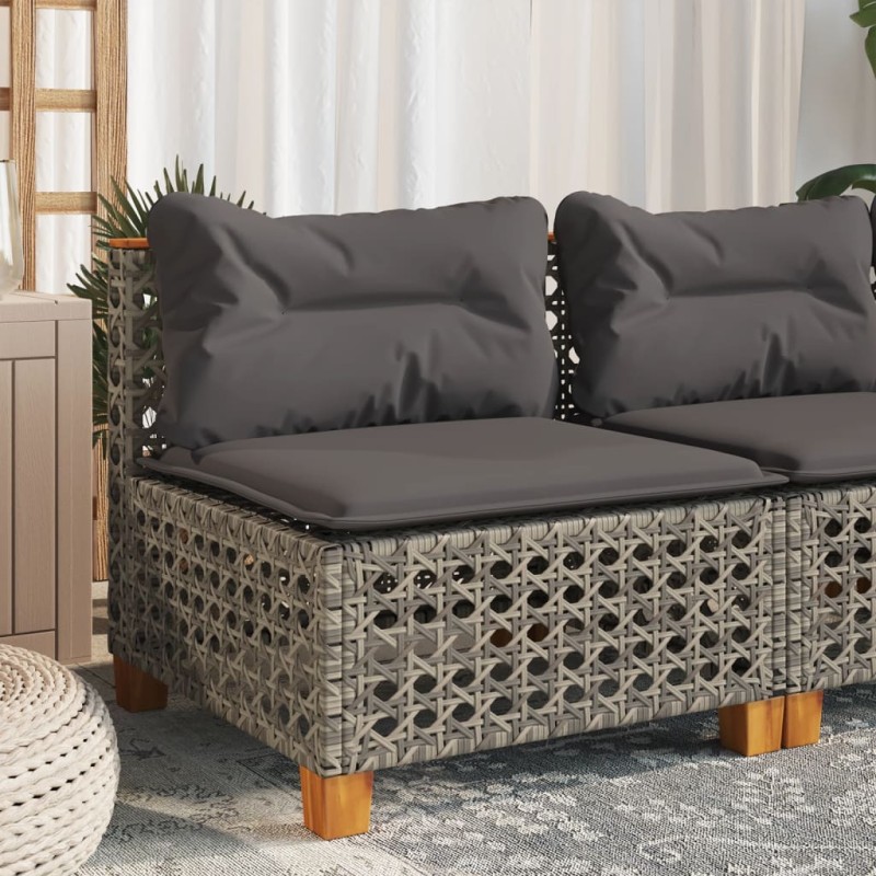 vidaXL Gartensofa ohne Armlehnen mit Kissen Grau Poly Rattan vidaXL Gartensofa ohne Armlehnen mit Kissen Grau Poly Rattan