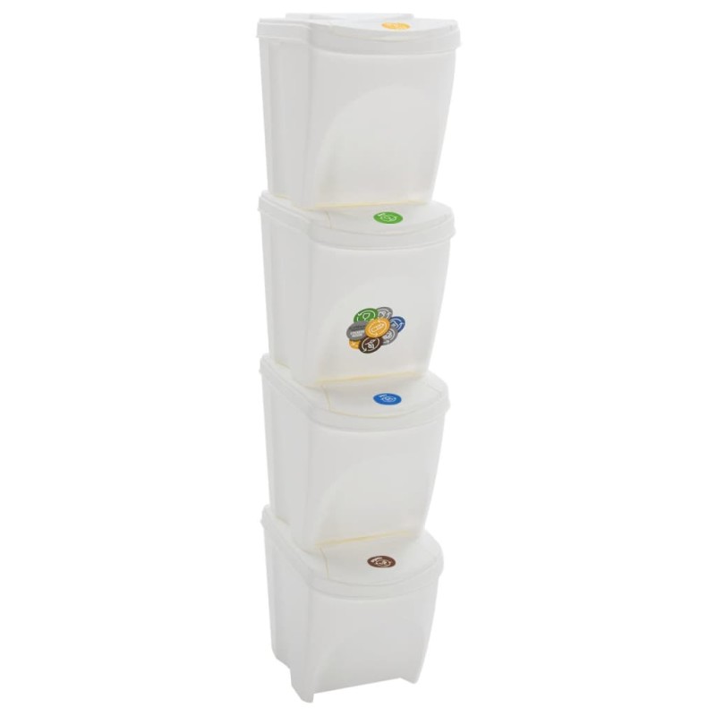vidaXL Stapelbare Mülleimer 4 Stk. Weiß 100 L Polypropylen vidaXL Stapelbare Mülleimer 4 Stk. Weiß 100 L Polypropylen
