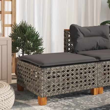vidaXL Gartenhocker mit Kissen Grau 63,5x56x32 cm Poly Rattan
