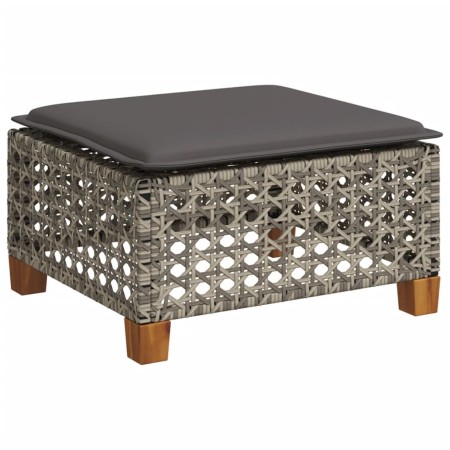 vidaXL Gartenhocker mit Kissen Grau 63,5x56x32 cm Poly Rattan