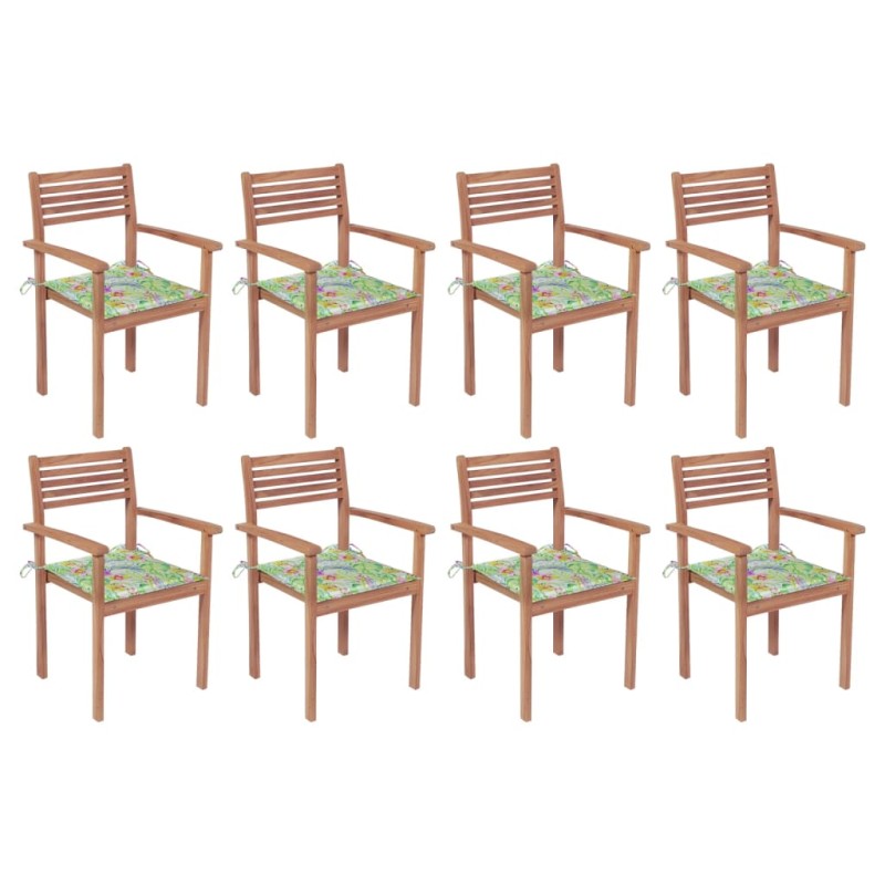 Stapelbare Gartenstühle mit Kissen 8 Stk. Massivholz Teak Stapelbare Gartenstühle mit Kissen 8 Stk. Massivholz Teak