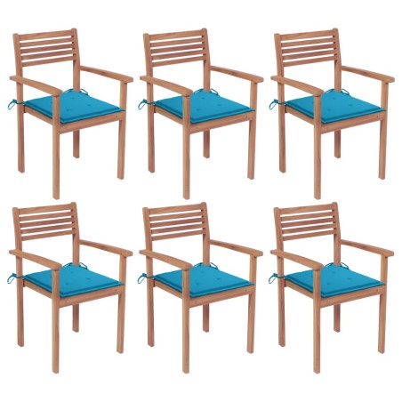 Stapelbare Gartenstühle mit Kissen 6 Stk. Massivholz Teak