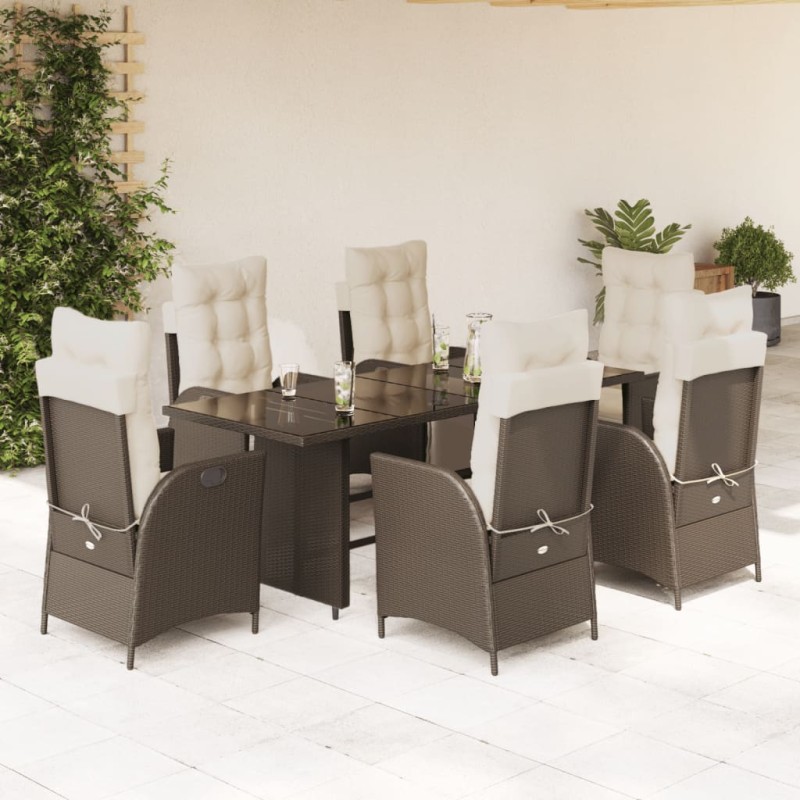 vidaXL 7-tlg. Garten-Essgruppe mit Kissen Braun Poly Rattan vidaXL 7-tlg. Garten-Essgruppe mit Kissen Braun Poly Rattan