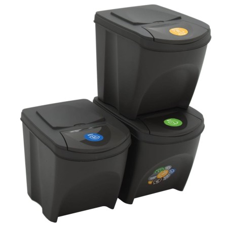 vidaXL Stapelbare Mülleimer 3 Stk. Grau 75 L Polypropylen