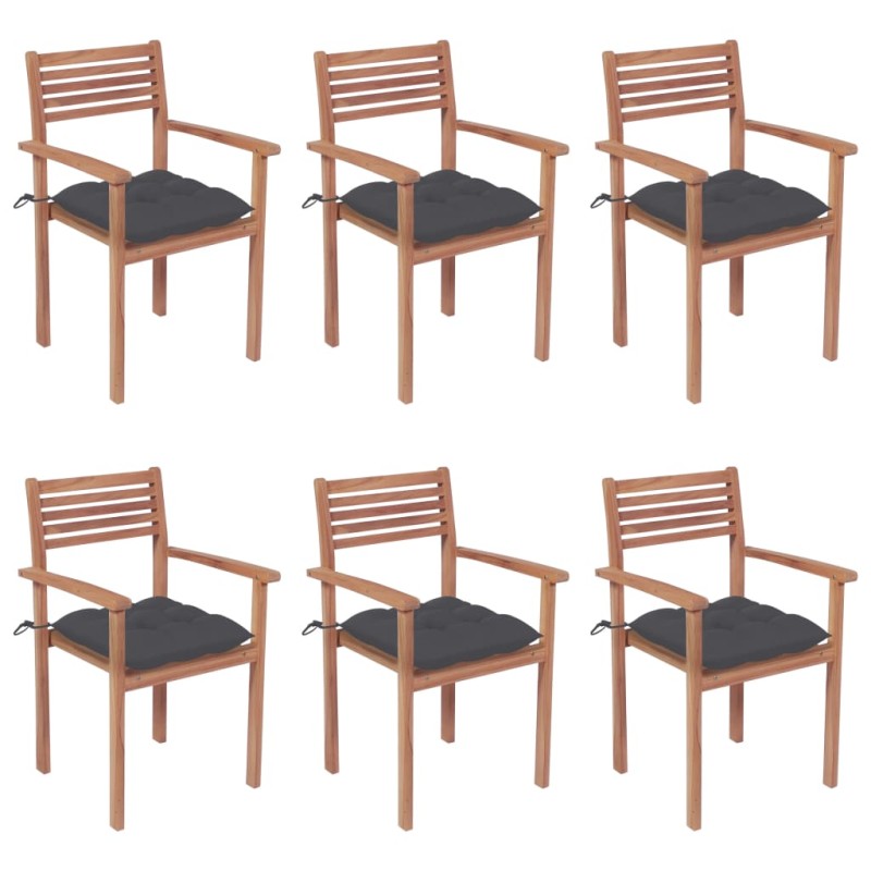 Stapelbare Gartenstühle mit Kissen 6 Stk. Massivholz Teak Stapelbare Gartenstühle mit Kissen 6 Stk. Massivholz Teak
