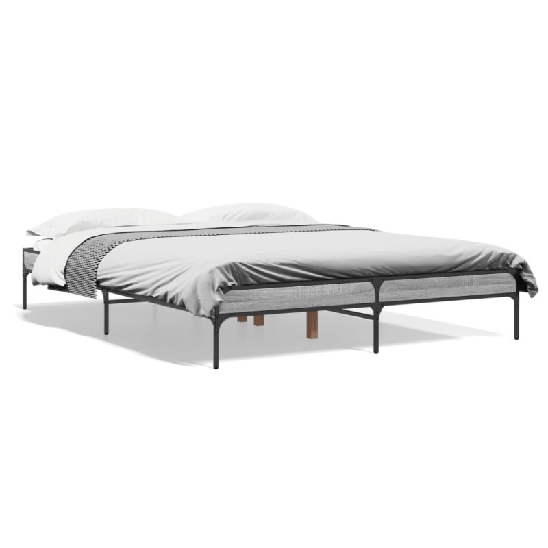 vidaXL Bettgestell Grau Sonoma 140x200 cm Holzwerkstoff und Metall vidaXL Bettgestell Grau Sonoma 140x200 cm Holzwerkstoff und Metall