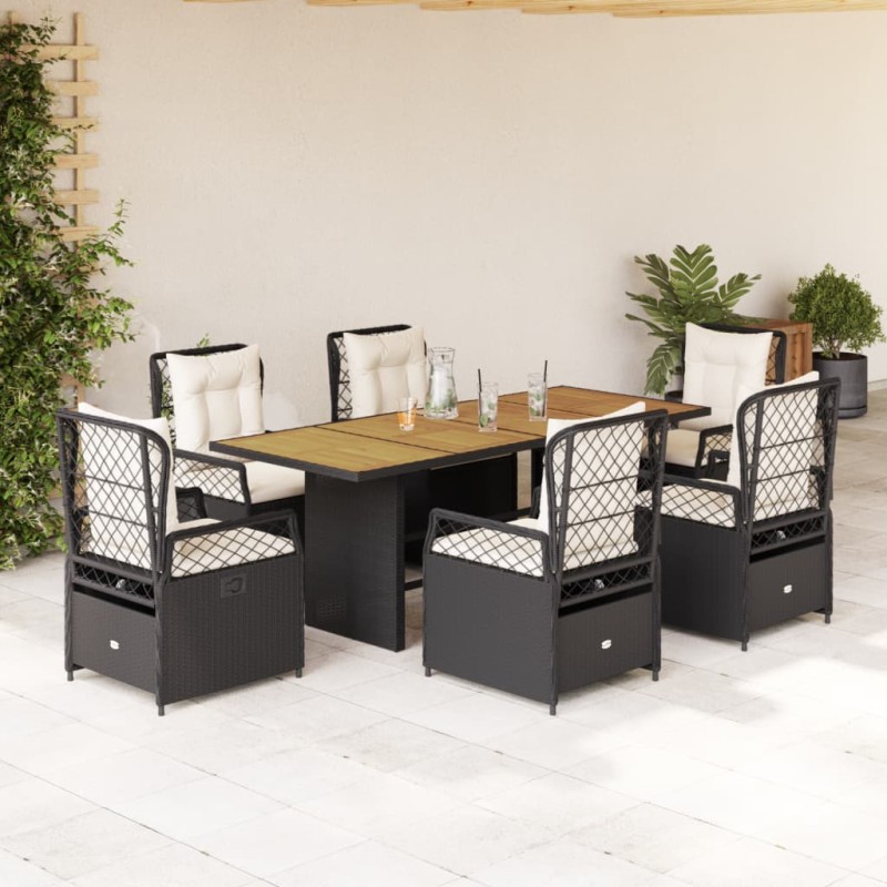 vidaXL 7-tlg. Garten-Essgruppe mit Kissen Schwarz Poly Rattan vidaXL 7-tlg. Garten-Essgruppe mit Kissen Schwarz Poly Rattan