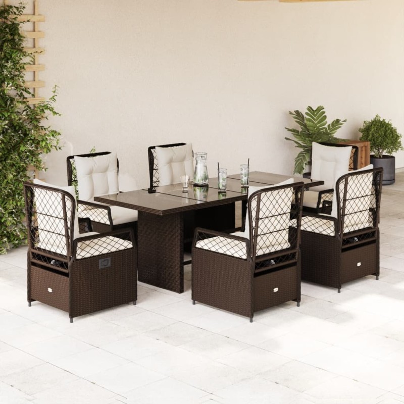 vidaXL 7-tlg. Garten-Essgruppe mit Kissen Braun Poly Rattan vidaXL 7-tlg. Garten-Essgruppe mit Kissen Braun Poly Rattan