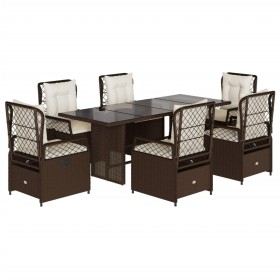 vidaXL 7-tlg. Garten-Essgruppe mit Kissen Braun Poly Rattan