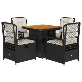 vidaXL 5-tlg. Garten-Essgruppe mit Kissen Schwarz Poly Rattan