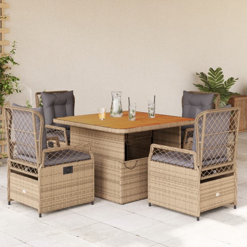 vidaXL 5-tlg. Garten-Essgruppe mit Kissen Beige Poly Rattan vidaXL 5-tlg. Garten-Essgruppe mit Kissen Beige Poly Rattan