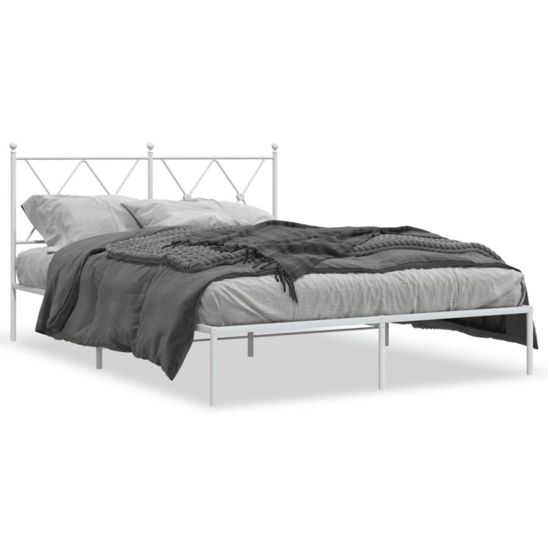 vidaXL Bettgestell mit Kopfteil Metall Weiß 140x190 cm vidaXL Bettgestell mit Kopfteil Metall Weiß 140x190 cm