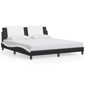 vidaXL Bettgestell mit Kopfteil Schwarz und Weiß 180x200 cm Kunstleder
