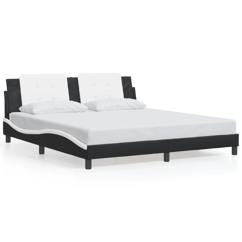 vidaXL Bettgestell mit Kopfteil Schwarz und Weiß 180x200 cm Kunstleder vidaXL Bettgestell mit Kopfteil Schwarz und Weiß 180x200 cm Kunstleder