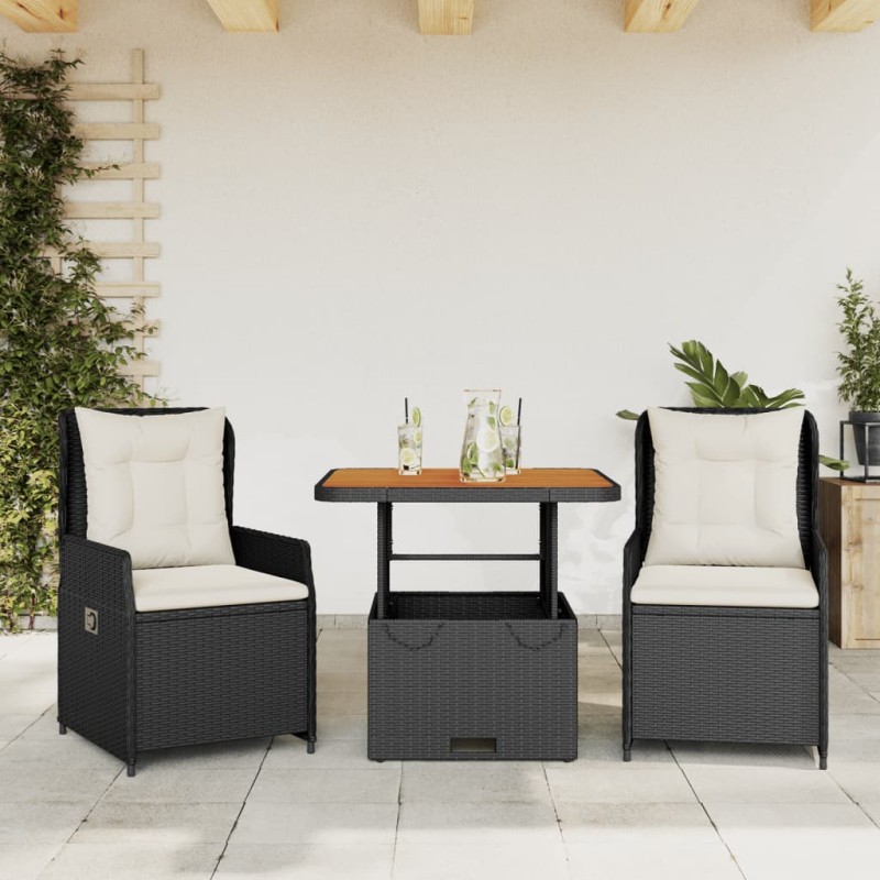 vidaXL 3-tlg. Bistro-Set mit Kissen Schwarz Poly Rattan vidaXL 3-tlg. Bistro-Set mit Kissen Schwarz Poly Rattan