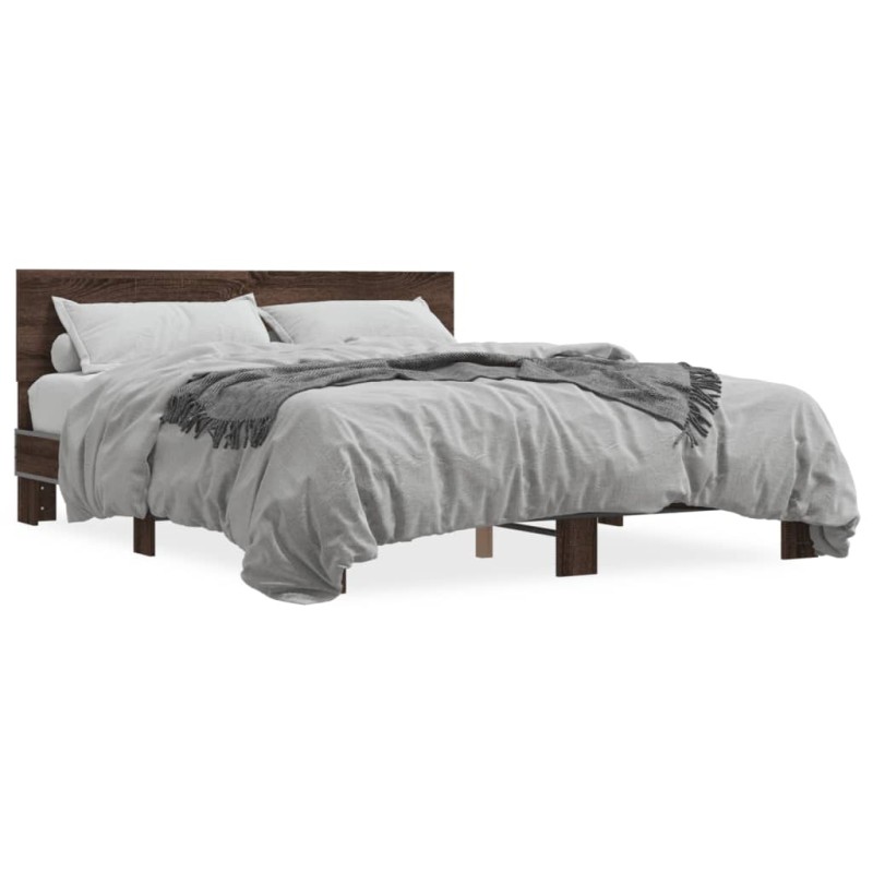 vidaXL Bettgestell Braun Eichen-Optik 160x200 cm Holzwerkstoff Metall vidaXL Bettgestell Braun Eichen-Optik 160x200 cm Holzwerkstoff Metall