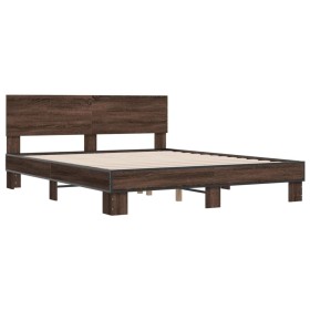 vidaXL Bettgestell Braun Eichen-Optik 160x200 cm Holzwerkstoff Metall