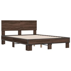 vidaXL Bettgestell Braun Eichen-Optik 140x190 cm Holzwerkstoff Metall