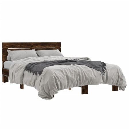 vidaXL Bettgestell Räuchereiche 120x190 cm Holzwerkstoff und Metall