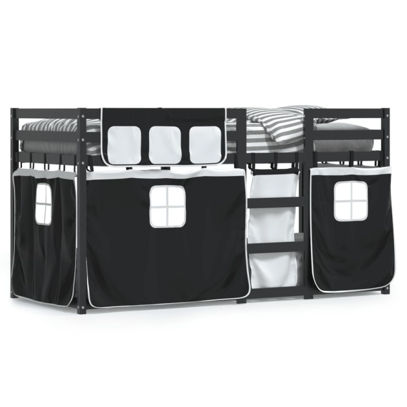 vidaXL Etagenbett mit Vorhängen Weiß Schwarz 90x200 cm Kiefernholz vidaXL Etagenbett mit Vorhängen Weiß Schwarz 90x200 cm Kiefernholz