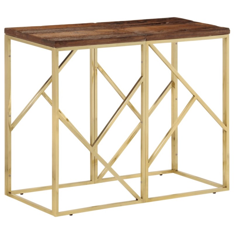 vidaXL Konsolentisch Golden Edelstahl und Massive Holzschwellen vidaXL Konsolentisch Golden Edelstahl und Massive Holzschwellen
