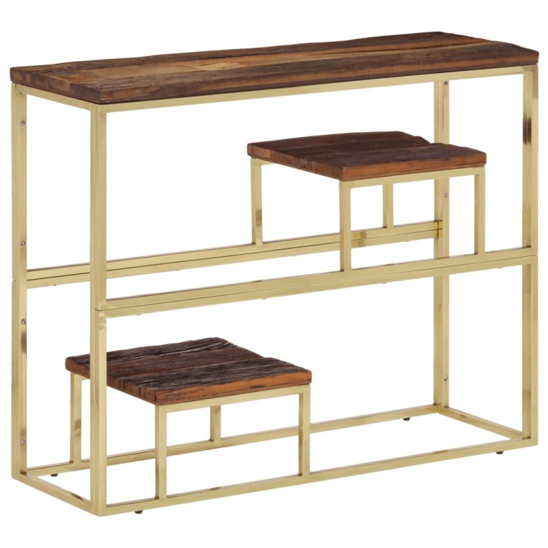 vidaXL Konsolentisch Golden Edelstahl und Massive Holzschwellen vidaXL Konsolentisch Golden Edelstahl und Massive Holzschwellen