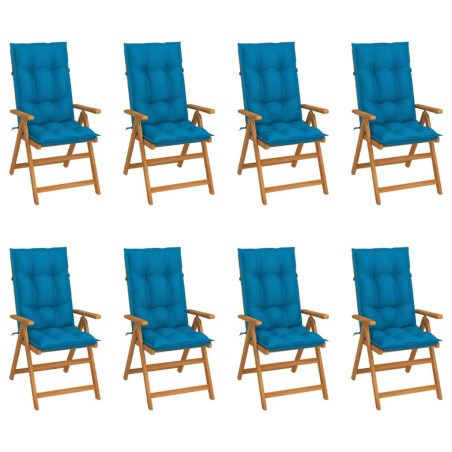 Garten-Liegestühle mit Kissen 8 Stk. Massivholz Teak