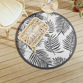 vidaXL Outdoor-Teppich Weiß und Schwarz Ø120 cm PP