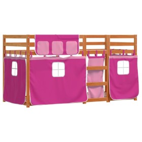 vidaXL Etagenbett mit Vorhängen Rosa 90x190 cm Massivholz Kiefer
