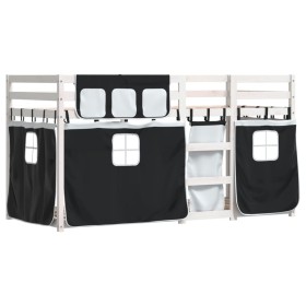 vidaXL Etagenbett mit Vorhängen Weiß & Schwarz 75x190 cm Kiefernholz