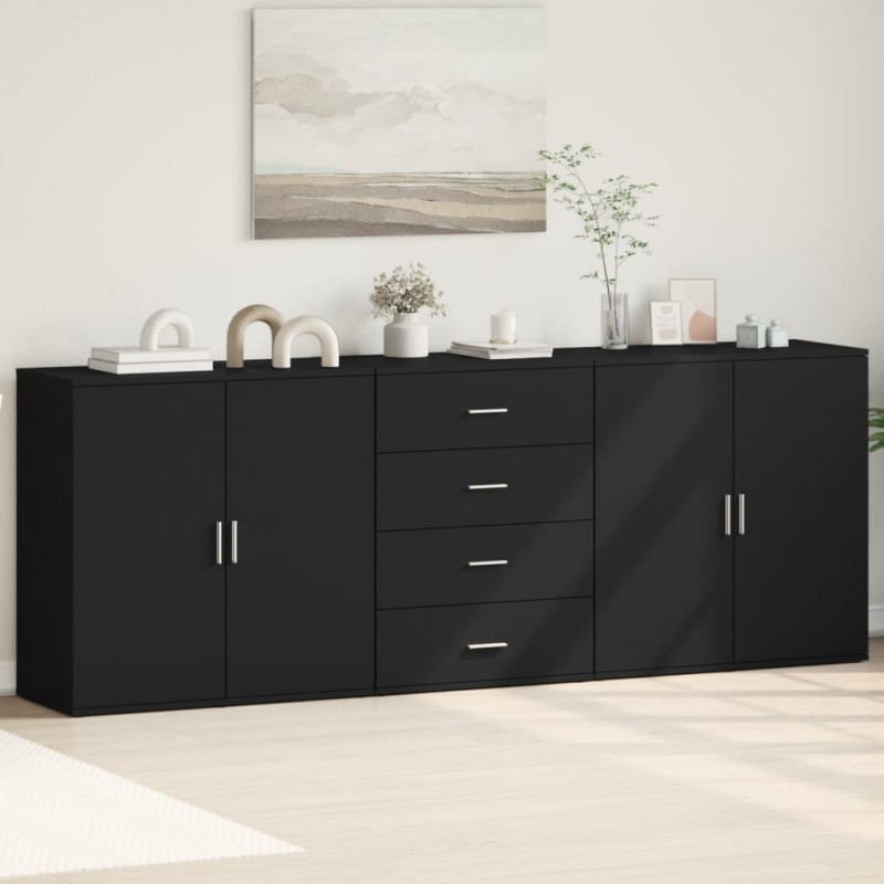 vidaXL Sideboards 3 Stk. Schwarz Holzwerkstoff vidaXL Sideboards 3 Stk. Schwarz Holzwerkstoff