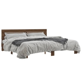 vidaXL Bettgestell Braun Eichen-Optik 200x200 cm Holzwerkstoff Metall