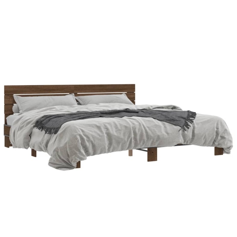 vidaXL Bettgestell Braun Eichen-Optik 200x200 cm Holzwerkstoff Metall