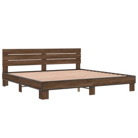 vidaXL Bettgestell Braun Eichen-Optik 200x200 cm Holzwerkstoff Metall