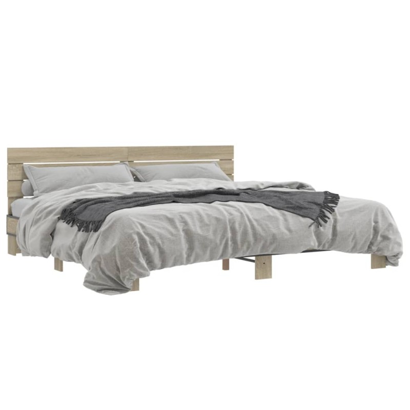 vidaXL Bettgestell Sonoma-Eiche 180x200 cm Holzwerkstoff und Metall