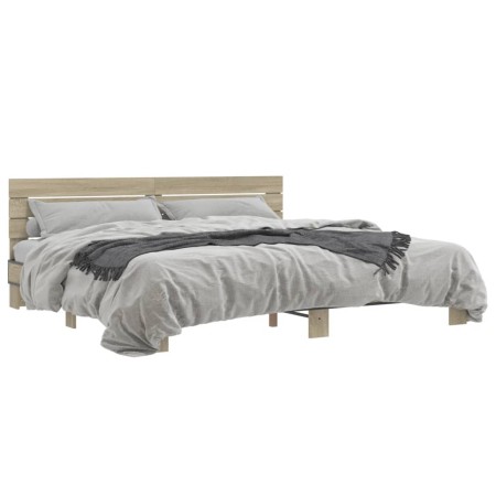 vidaXL Bettgestell Sonoma-Eiche 180x200 cm Holzwerkstoff und Metall