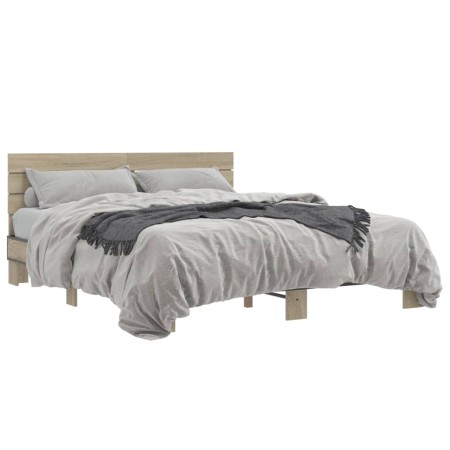 vidaXL Bettgestell Sonoma-Eiche 160x200 cm Holzwerkstoff und Metall