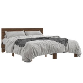 vidaXL Bettgestell Braun Eichen-Optik 150x200 cm Holzwerkstoff Metall
