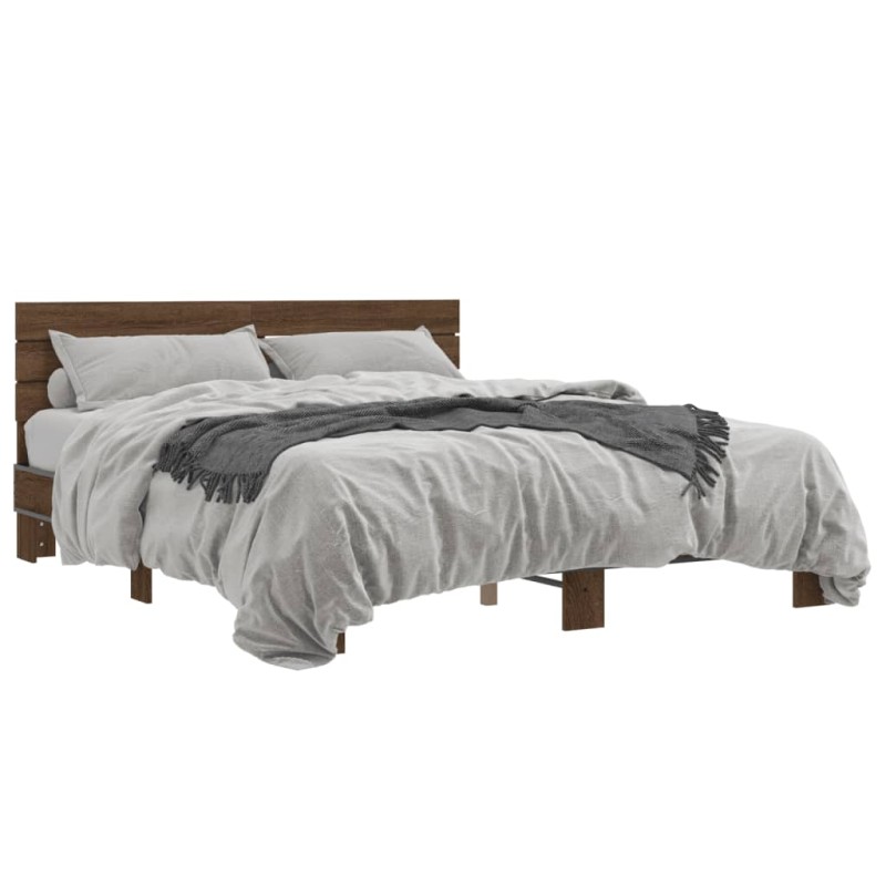 vidaXL Bettgestell Braun Eichen-Optik 150x200 cm Holzwerkstoff Metall vidaXL Bettgestell Braun Eichen-Optik 150x200 cm Holzwerkstoff Metall