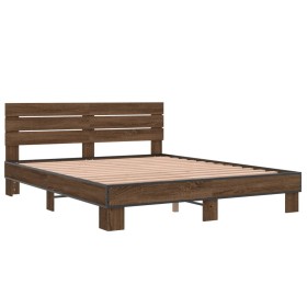 vidaXL Bettgestell Braun Eichen-Optik 150x200 cm Holzwerkstoff Metall