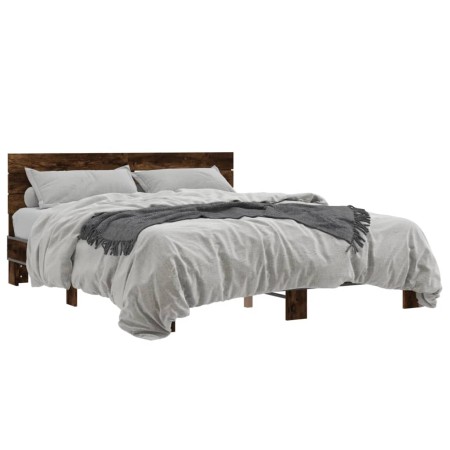 vidaXL Bettgestell Räuchereiche 150x200 cm Holzwerkstoff und Metall