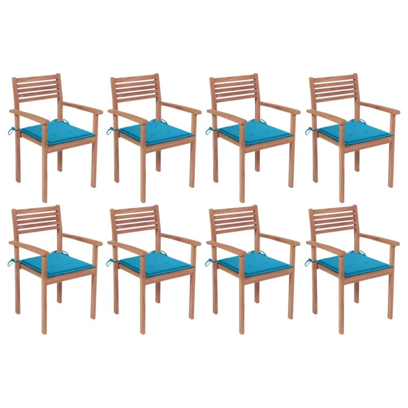 Stapelbare Gartenstühle mit Kissen 8 Stk. Massivholz Teak Stapelbare Gartenstühle mit Kissen 8 Stk. Massivholz Teak